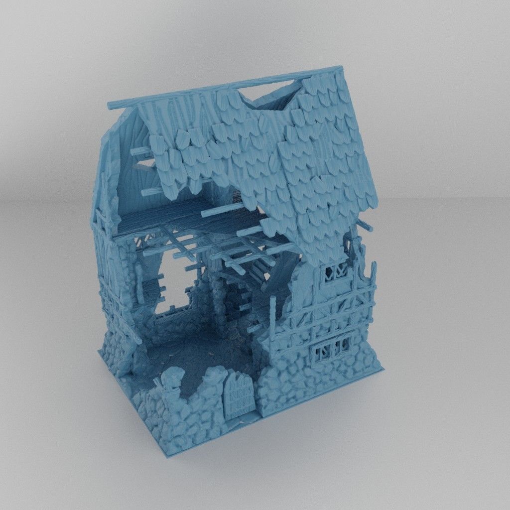Ruined House Tabletop Terrain 25 mm 3D print model_1