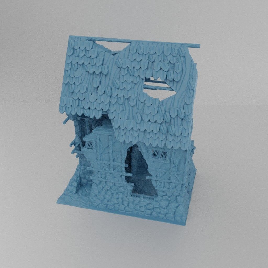 Ruined House Tabletop Terrain 25 mm 3D print model_3