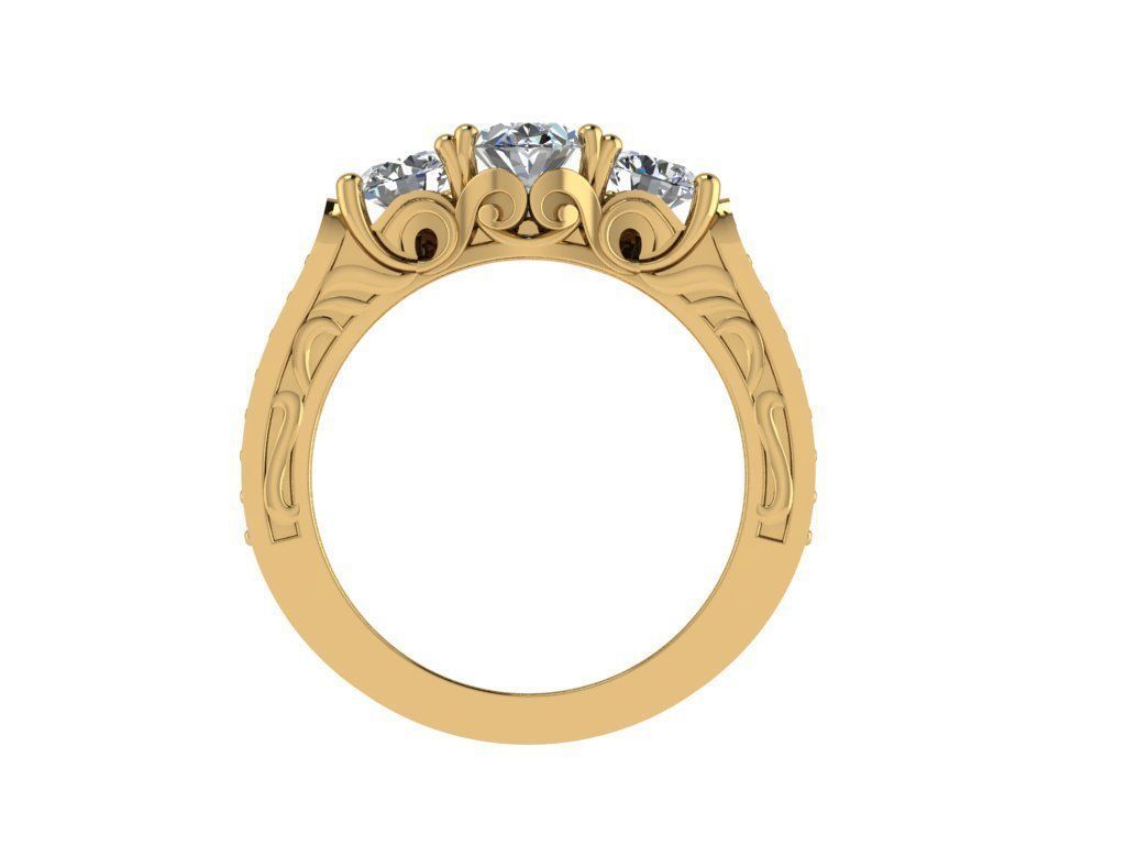 Ring049 three stone diamond ring set gold 3D print model_2