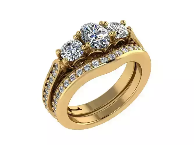 Ring049 three stone diamond ring set gold