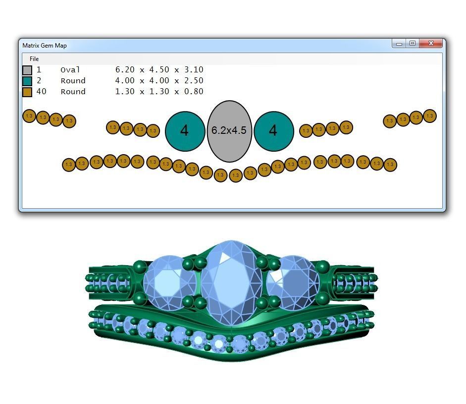 Ring049 three stone diamond ring set gold 3D print model_6