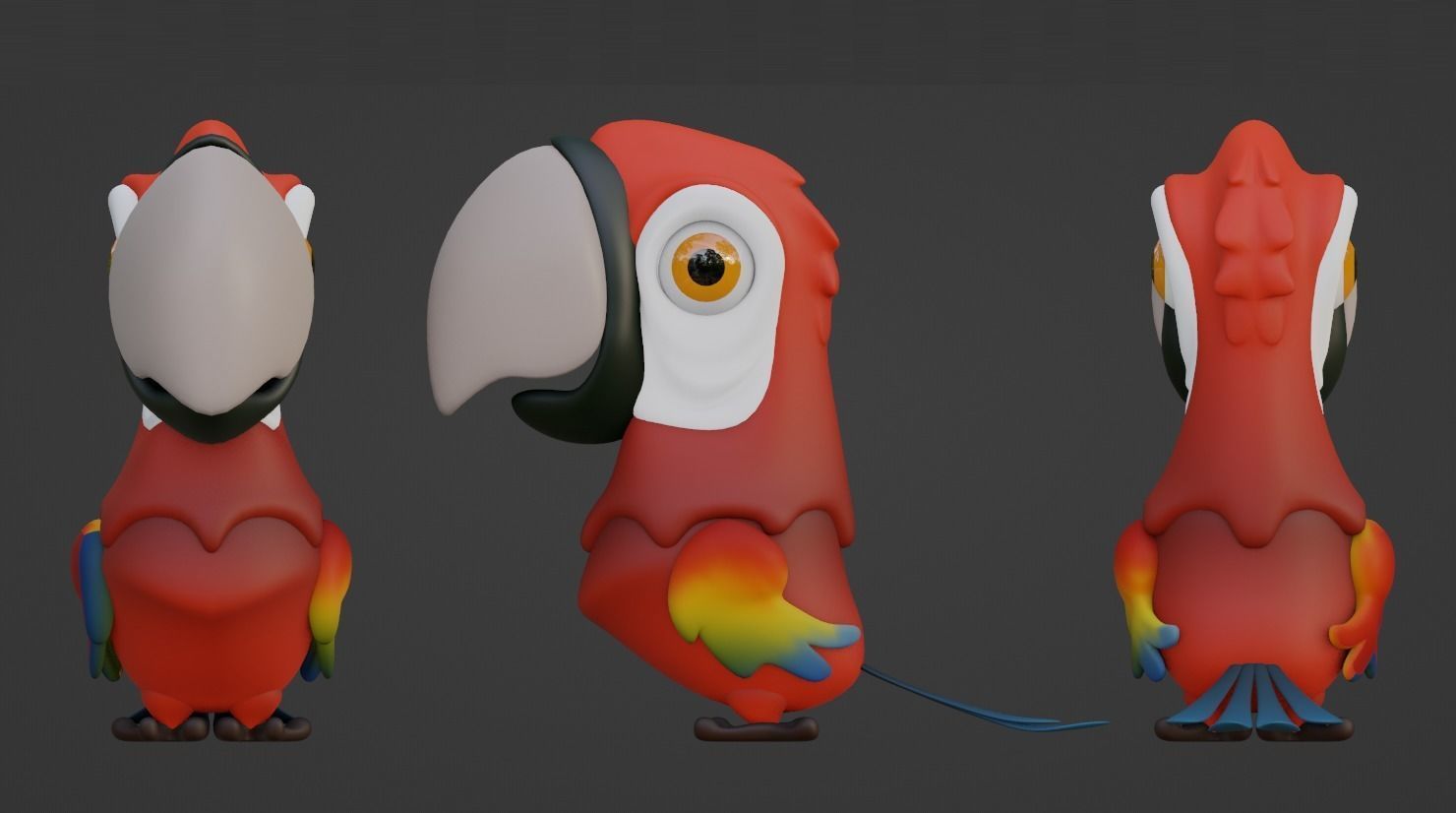 Cartoon Macaw Not Rigged 3D model_2