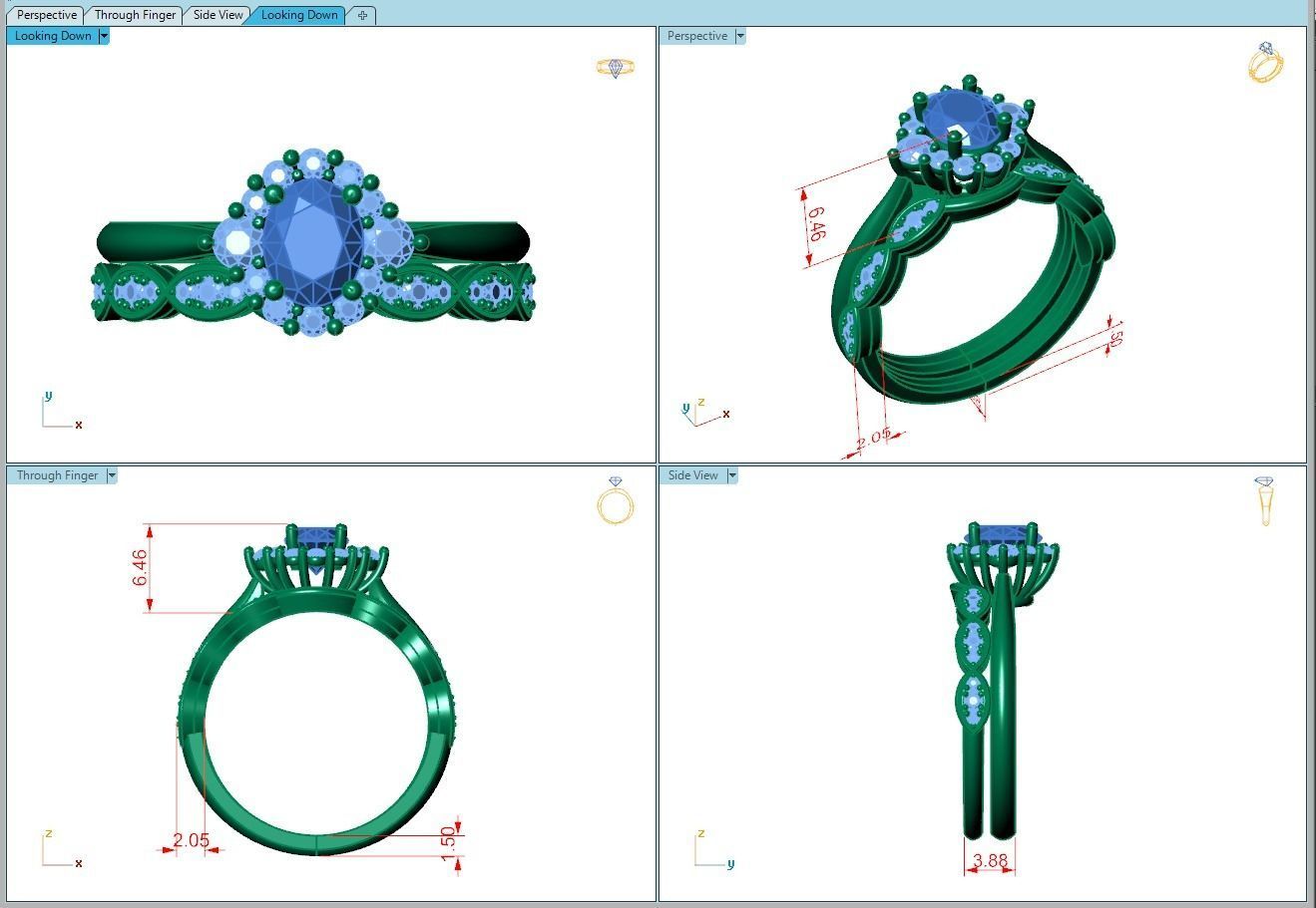 Ring050 engagement ring set gold 3D print model_5