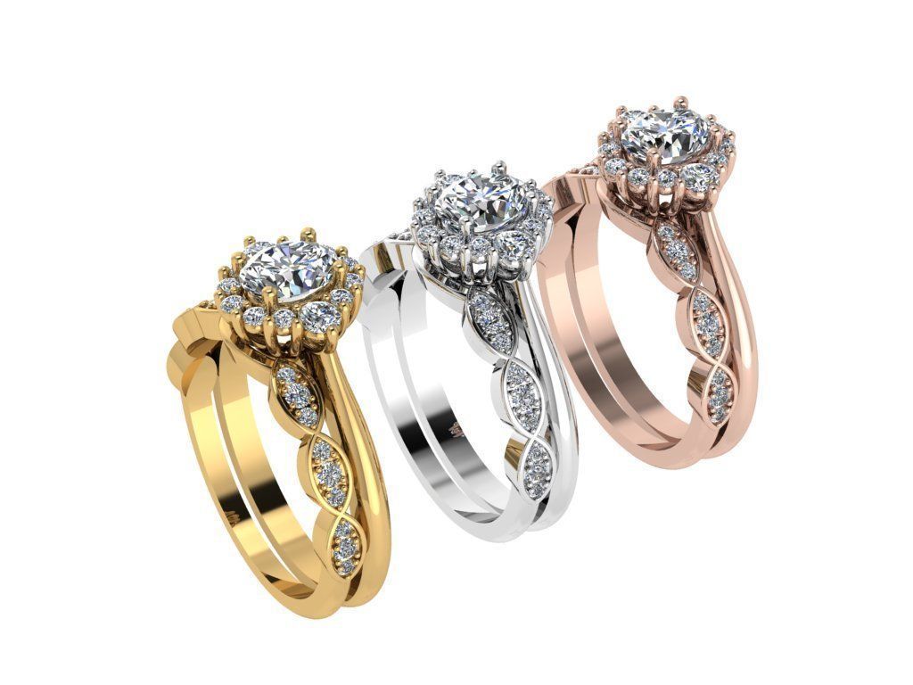 Ring050 engagement ring set gold 3D print model_4