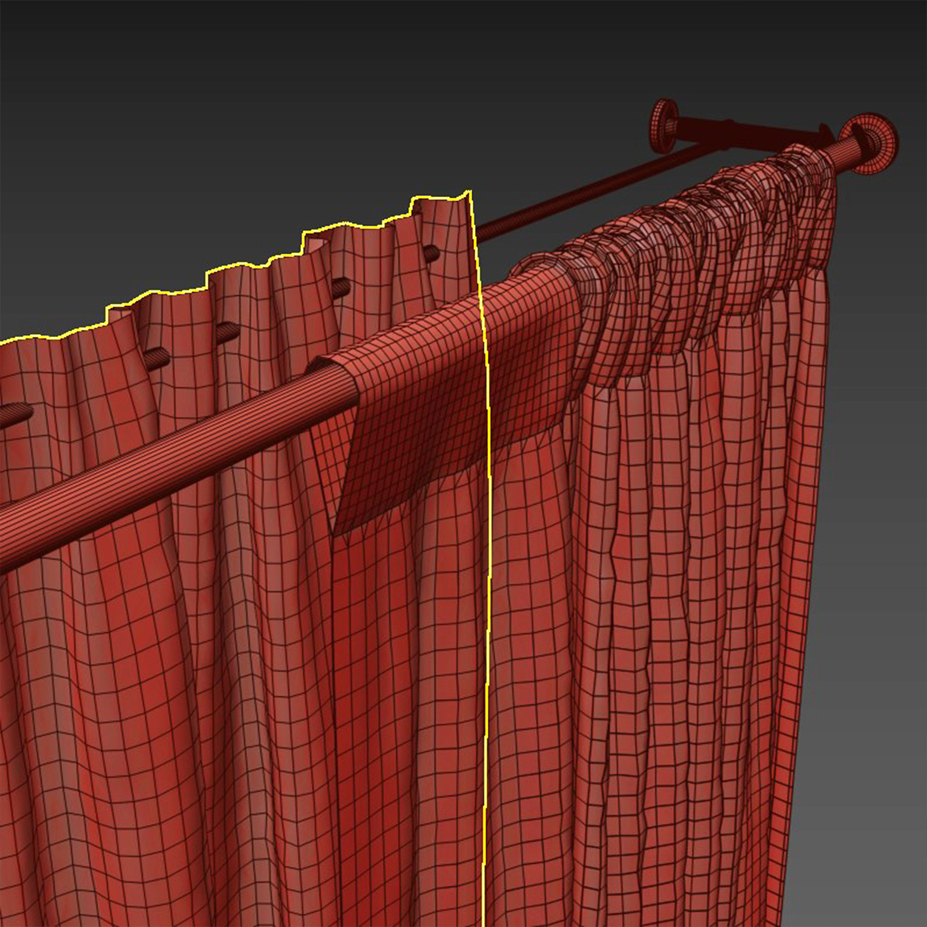 yellow Curtains with metal curtain rod 07 Low-poly 3D model_5