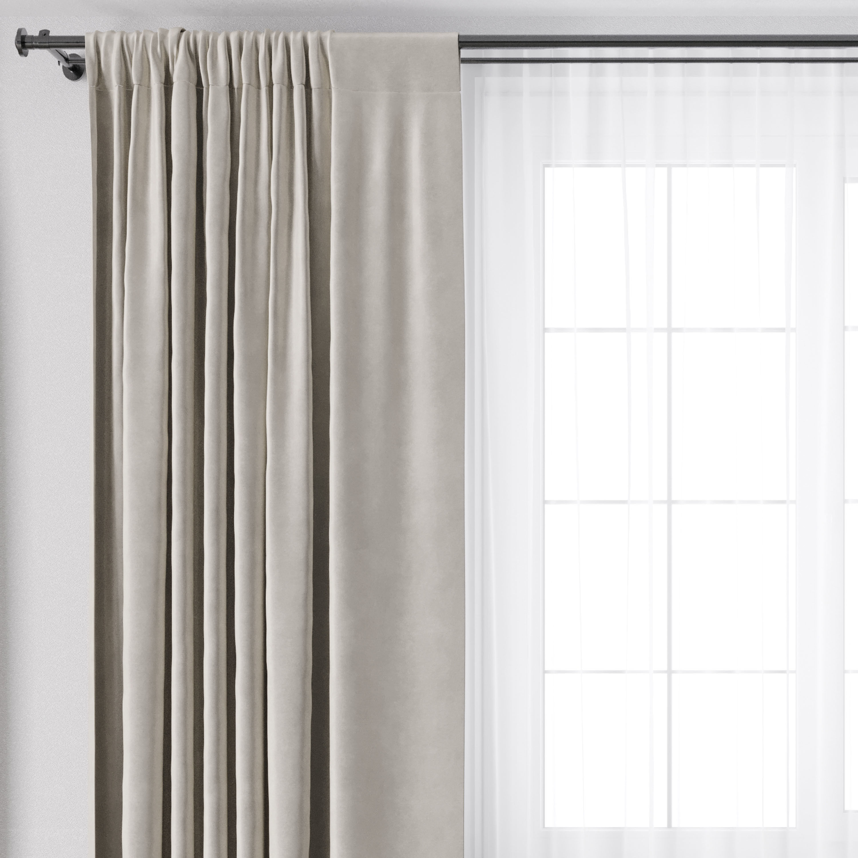 yellow Curtains with metal curtain rod 07 Low-poly 3D model_1