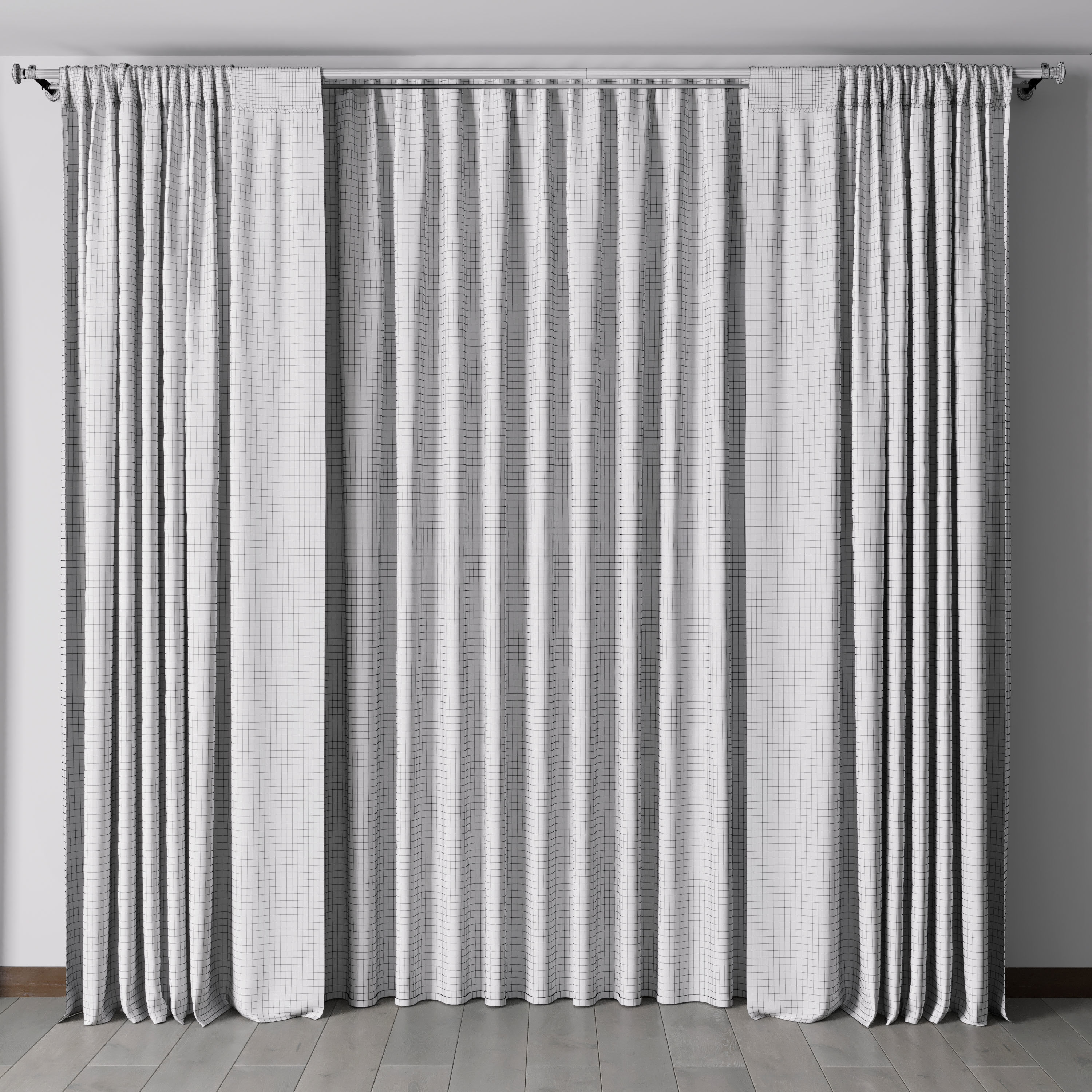 yellow Curtains with metal curtain rod 07 Low-poly 3D model_4