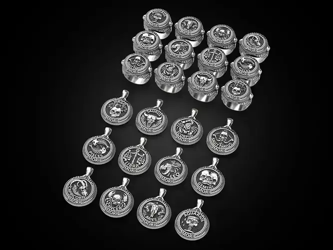 Zodiac skull ring and pendant Collection 