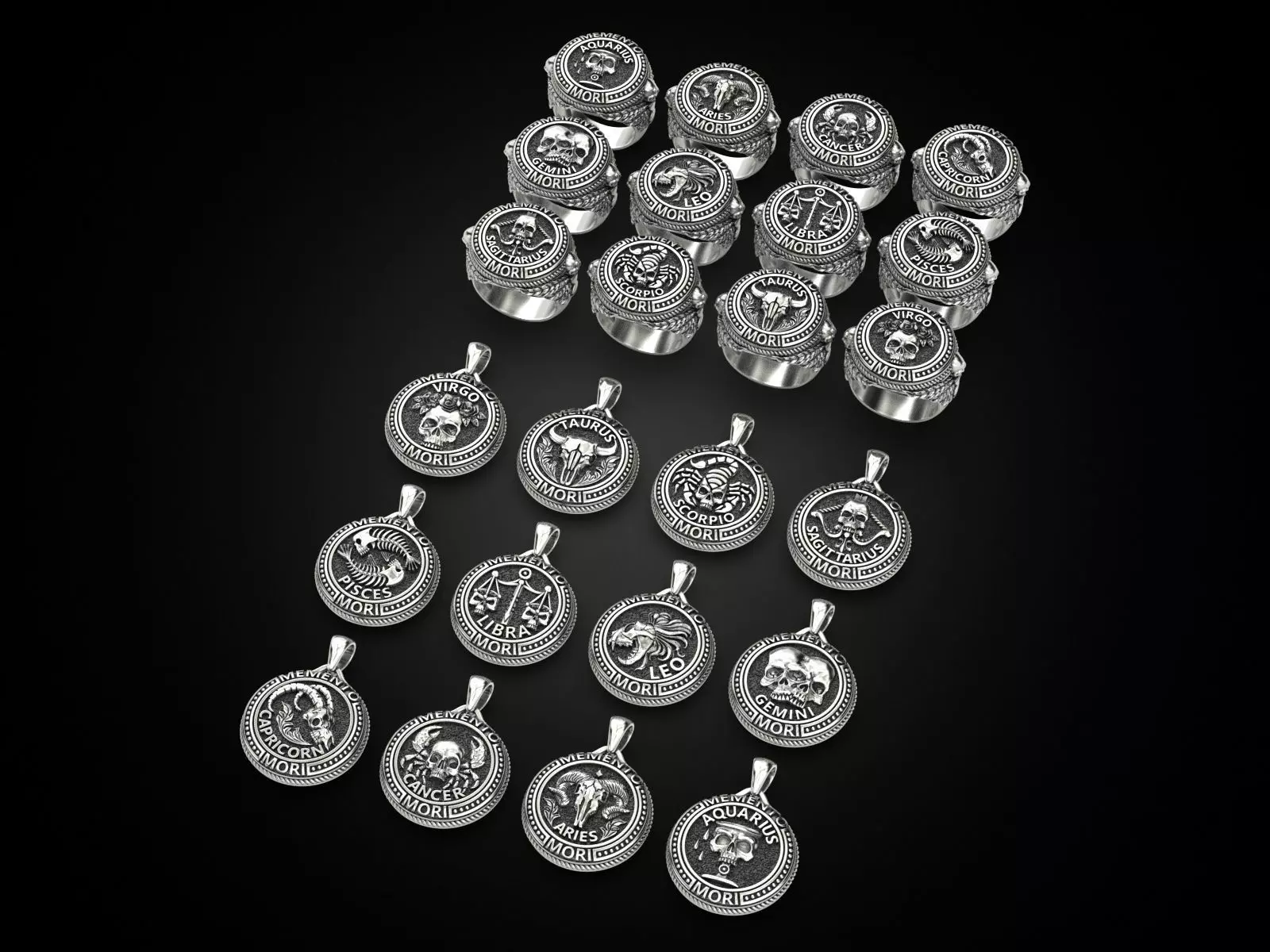 Zodiac skull ring and pendant Collection _0