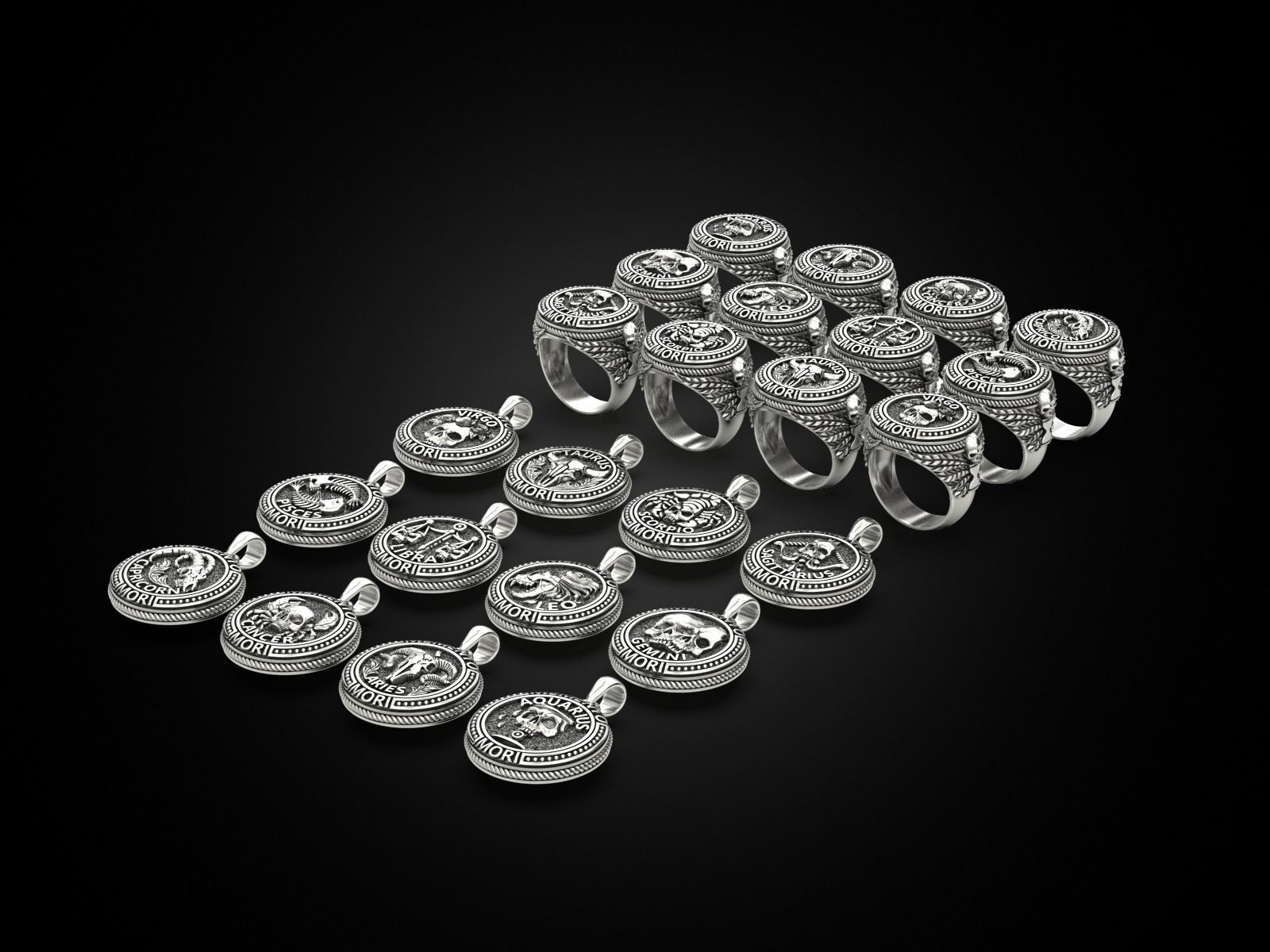 Zodiac skull ring and pendant Collection _1