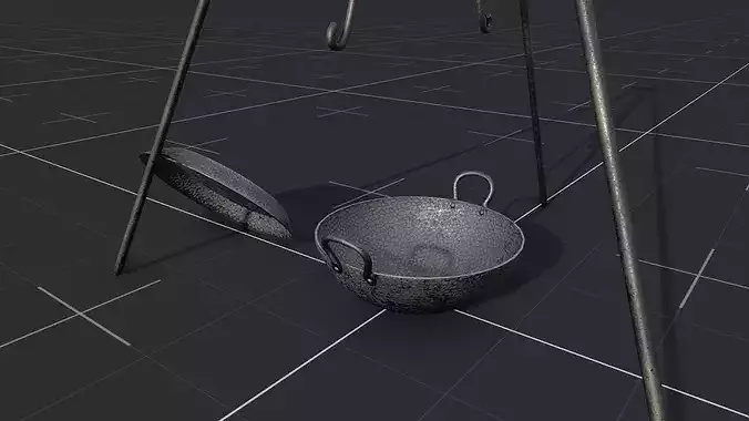 Campfire Cooking Tripod Grill Low-poly 3D model 7