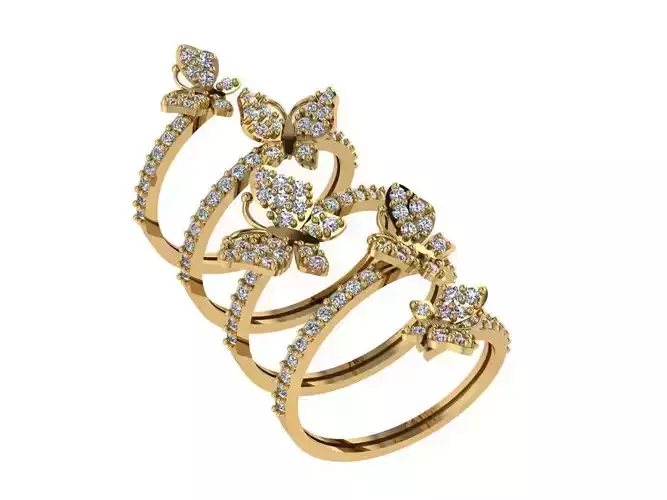 Ring052 three gold butterfly rings with diamonds