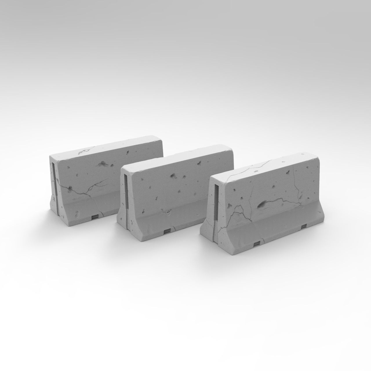 Jersey concrete barriers - 3 vers - 1-35 scale diorama accessory 3D print model_4