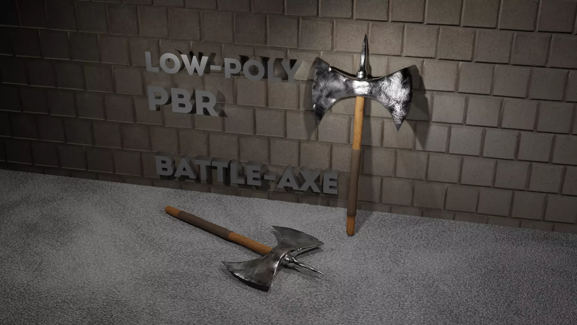 Battle axe Low-poly 3D model_0