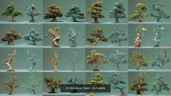 23 Enchanted Miniature Trees 3D Model Collection