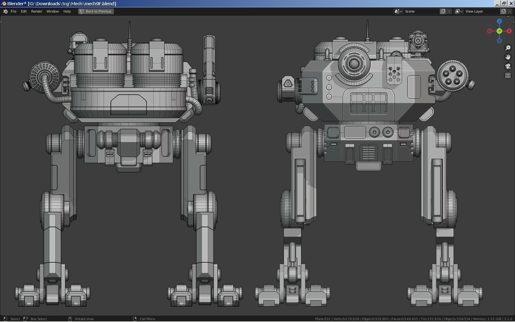 Sci-Fi Combat Mech - FK rigged 3D model_7
