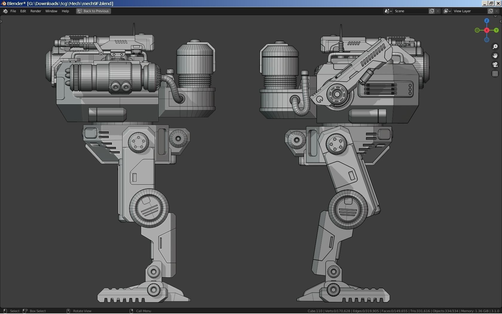 Sci-Fi Combat Mech - FK rigged 3D model_9
