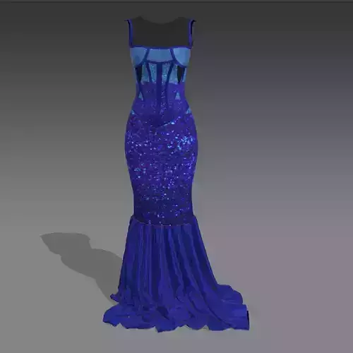 DRESS SPARKLE LONG FISHTAIL CORSET BLOUSE LOOK DARK BLUE 