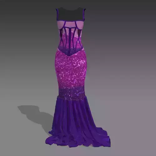 DRESS SPARKLE LONG FISHTAIL CORSET BLOUSE LOOK PURPLE AND PINK