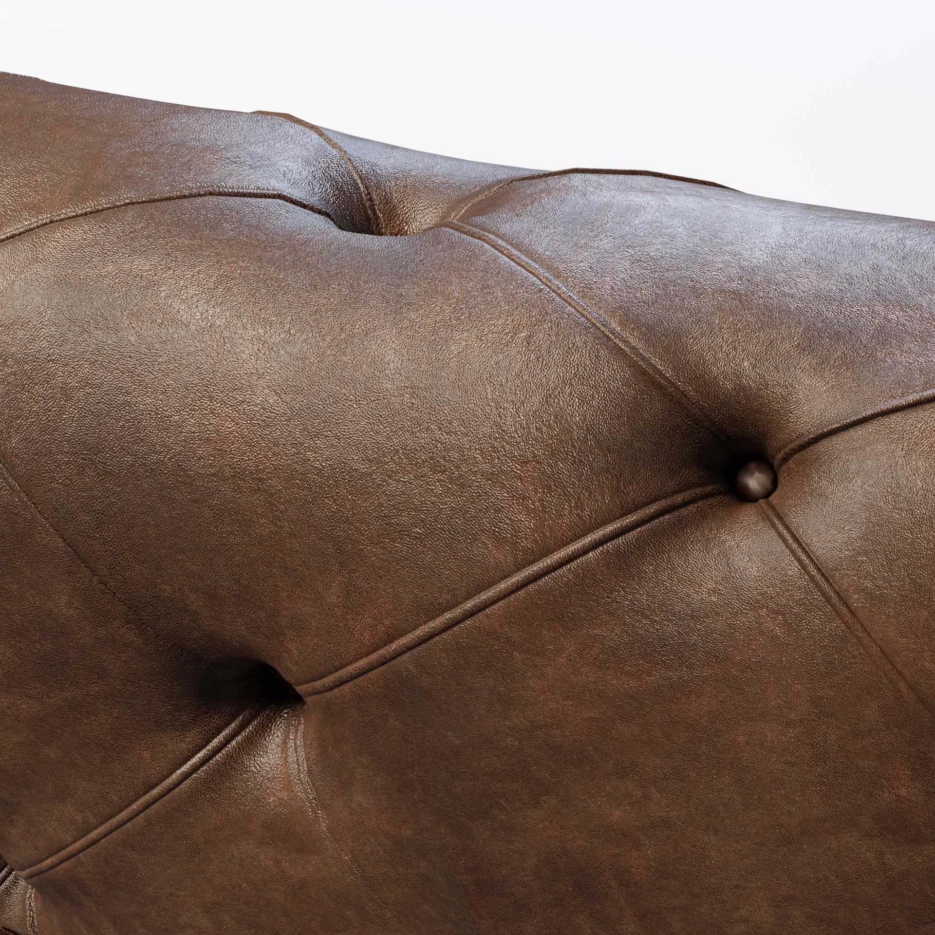 Chesterfield Style Foot Stool 3D Model Brown Leather Pouffe 3D model_2