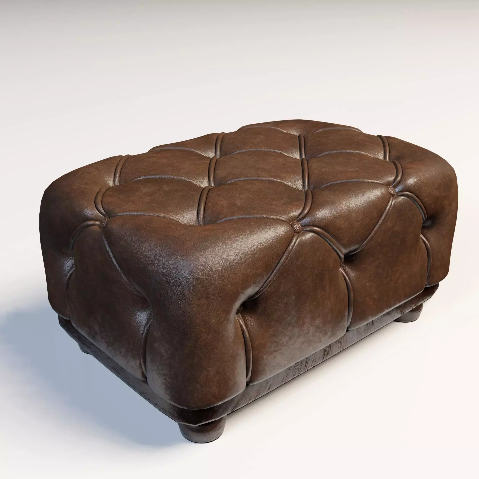 Chesterfield Style Foot Stool 3D Model Brown Leather Pouffe 3D model_0