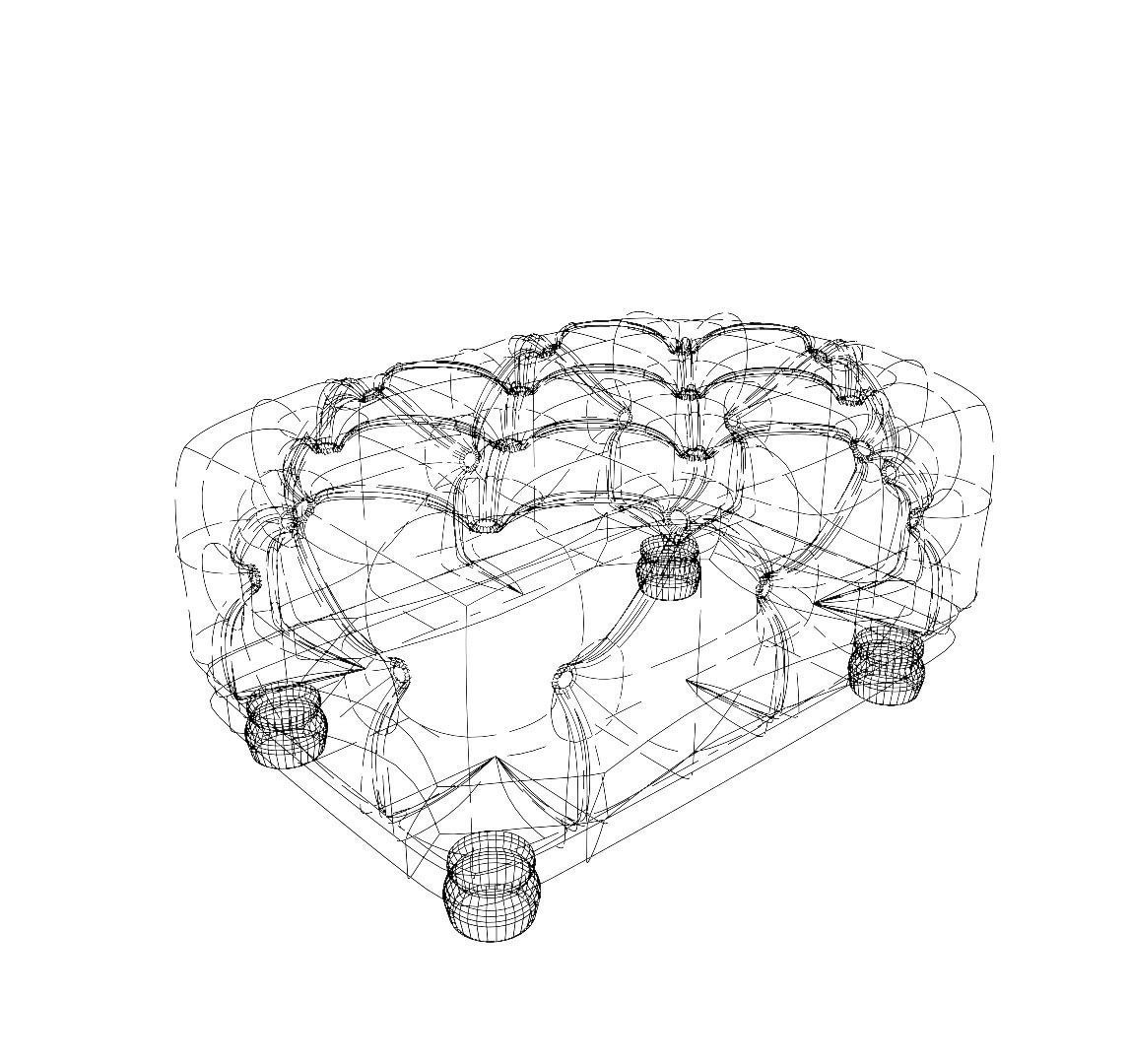 Chesterfield Style Foot Stool 3D Model Brown Leather Pouffe 3D model_4