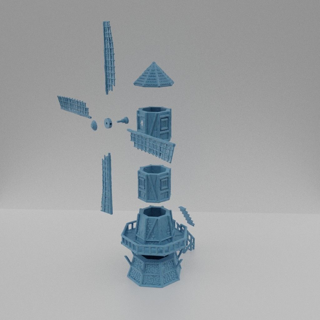 Medieval WindMill Tabletop Terrain 25 mm 3D print model_4
