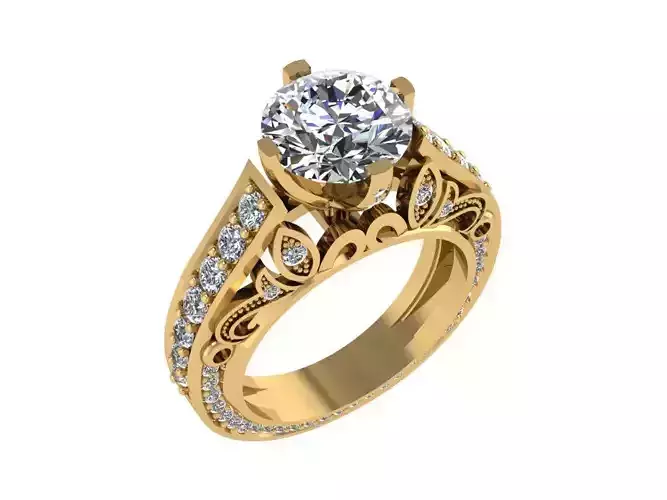 Ring054 gold engagement ring with diamonds