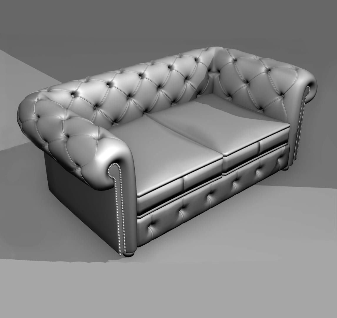 Complete Chesterfield Sofa Suite with Leather Texture 3D model_9