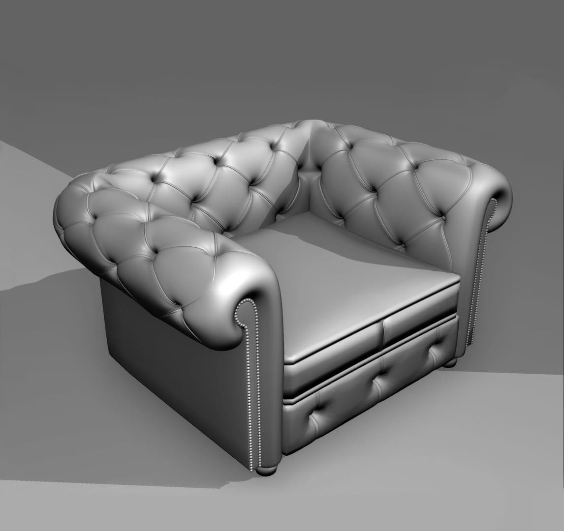 Complete Chesterfield Sofa Suite with Leather Texture 3D model_8