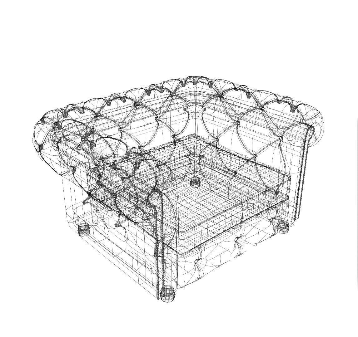 Complete Chesterfield Sofa Suite with Leather Texture 3D model_12