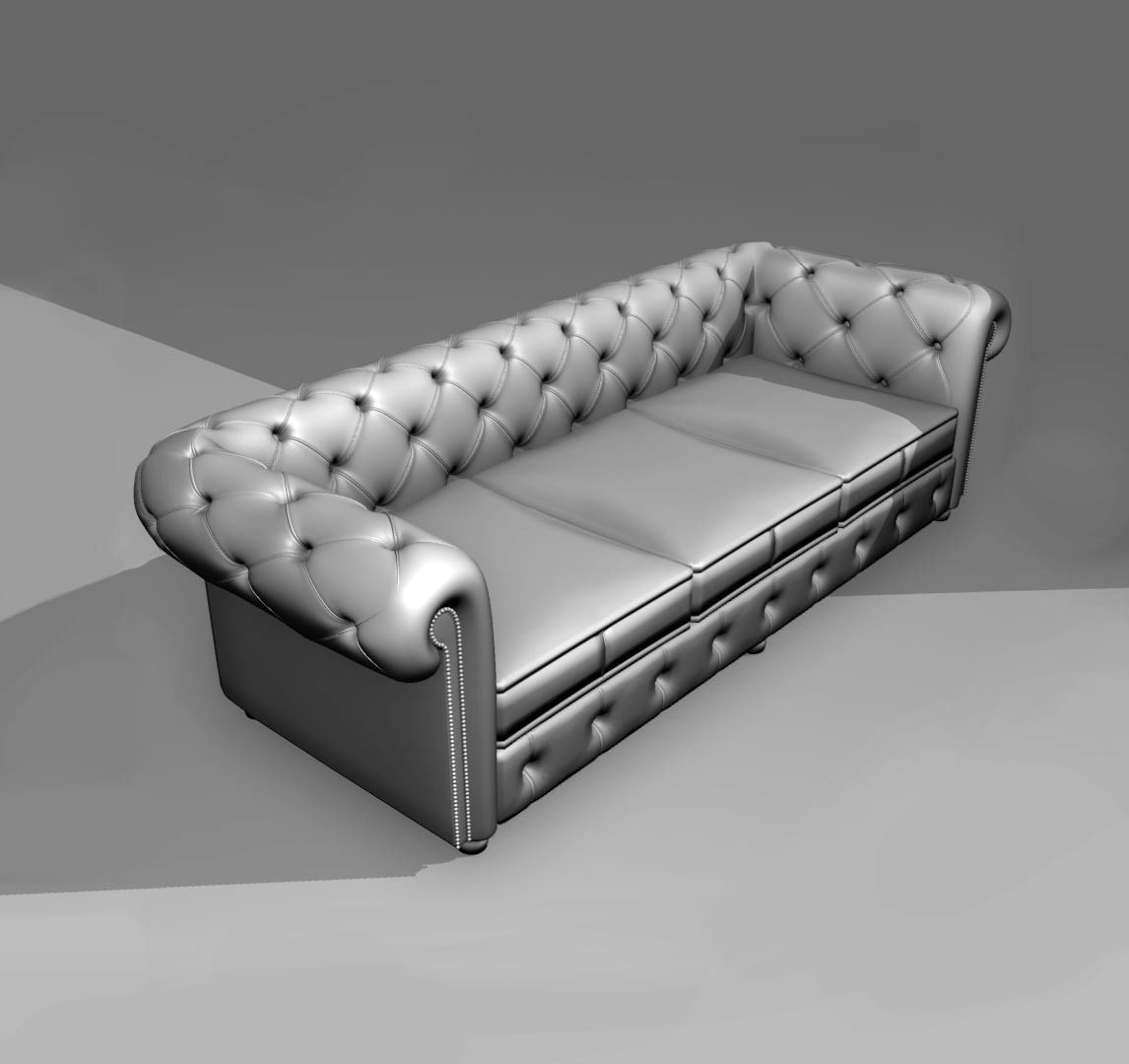 Complete Chesterfield Sofa Suite with Leather Texture 3D model_10