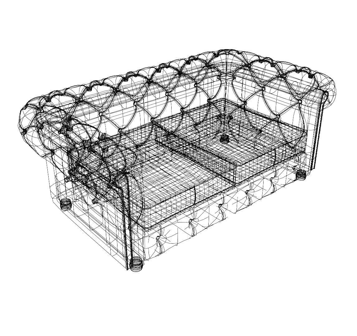 Complete Chesterfield Sofa Suite with Leather Texture 3D model_13