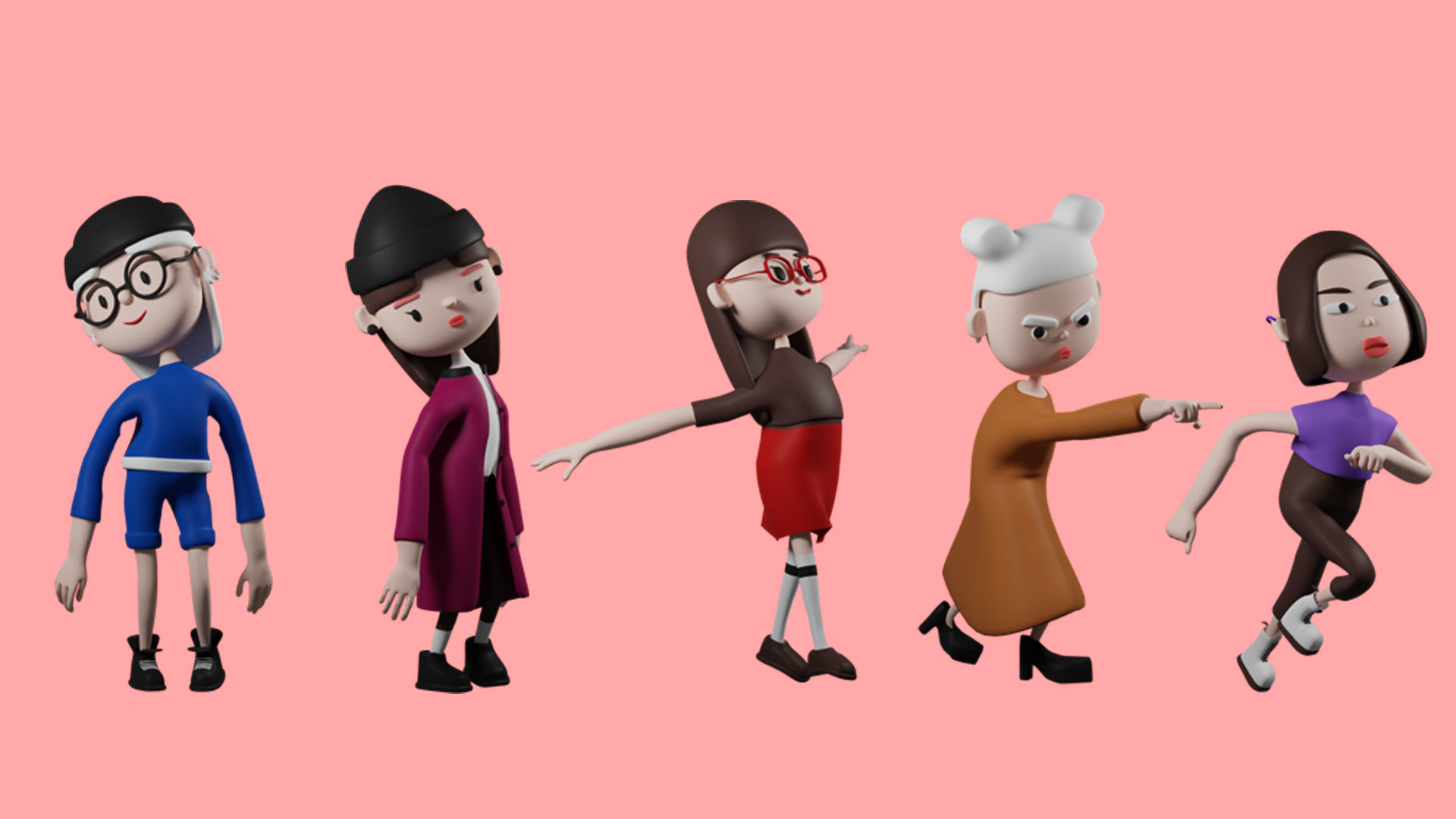 Low poly cartoon characters 1 02 pack 3d model Low-poly 3D model_5