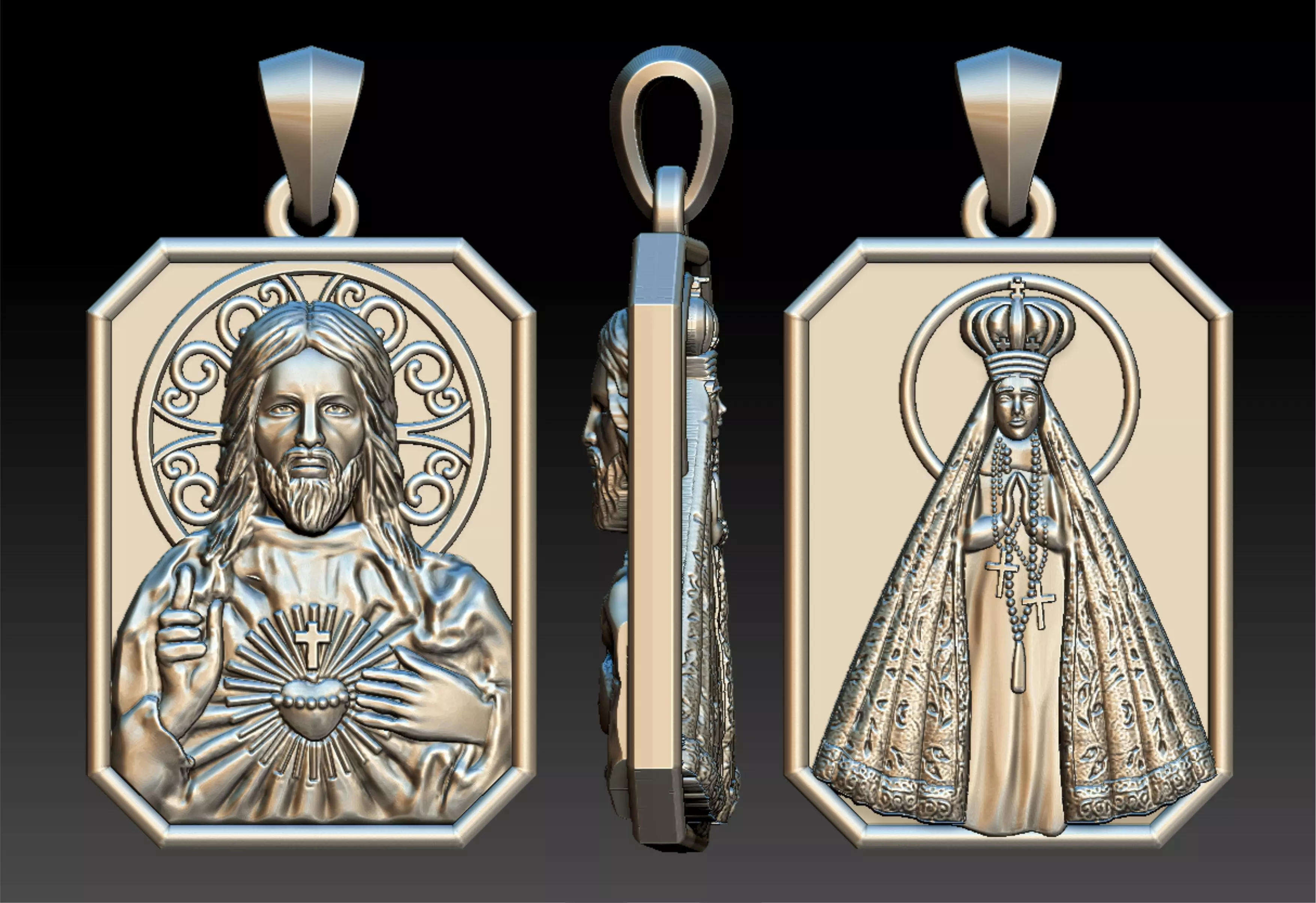 Jesus Christ And Our Lady Aparecida Pendant 3D print model