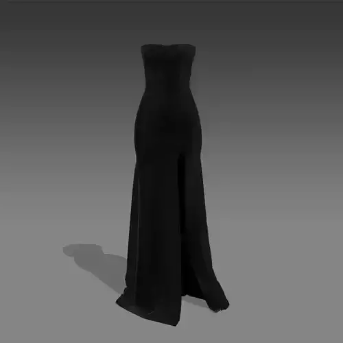 DRESS SATIN BLACK MATTE BLACK LONG DRESS MODERN STRAPLESS LOOK