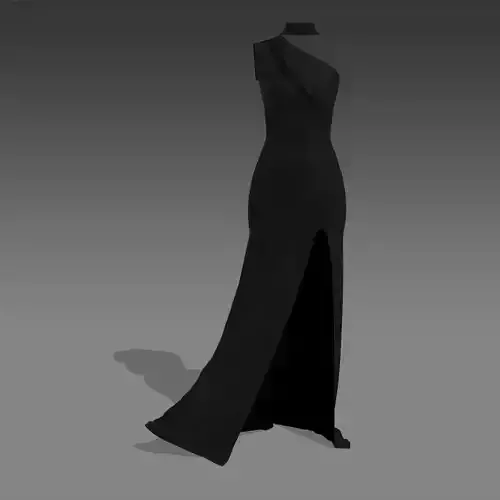 ASYMETRIC DRESS MATTE BLACK LOOK SLIT DETAIL  MODERN LOOK