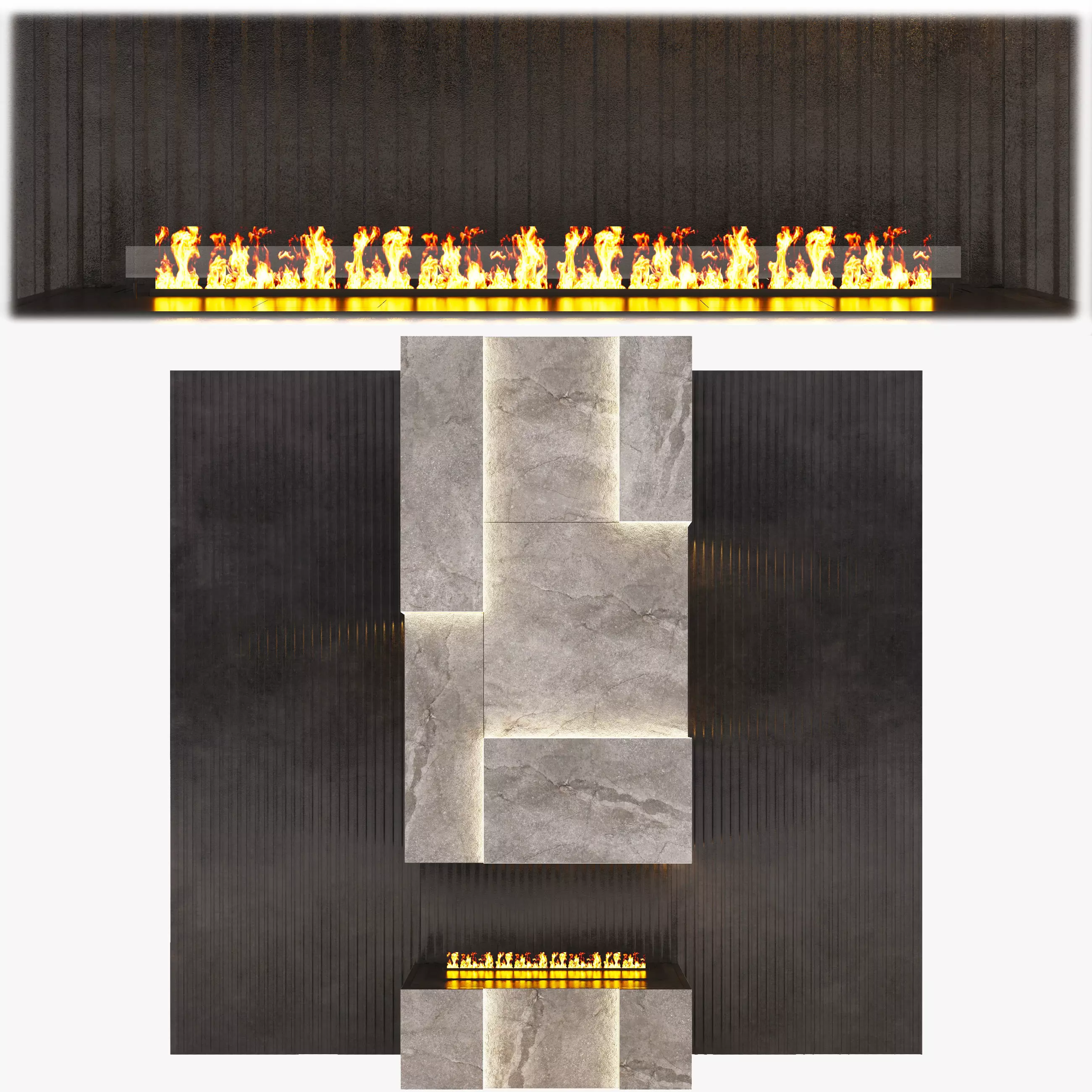 Fireplace with fire in it 3D model_0