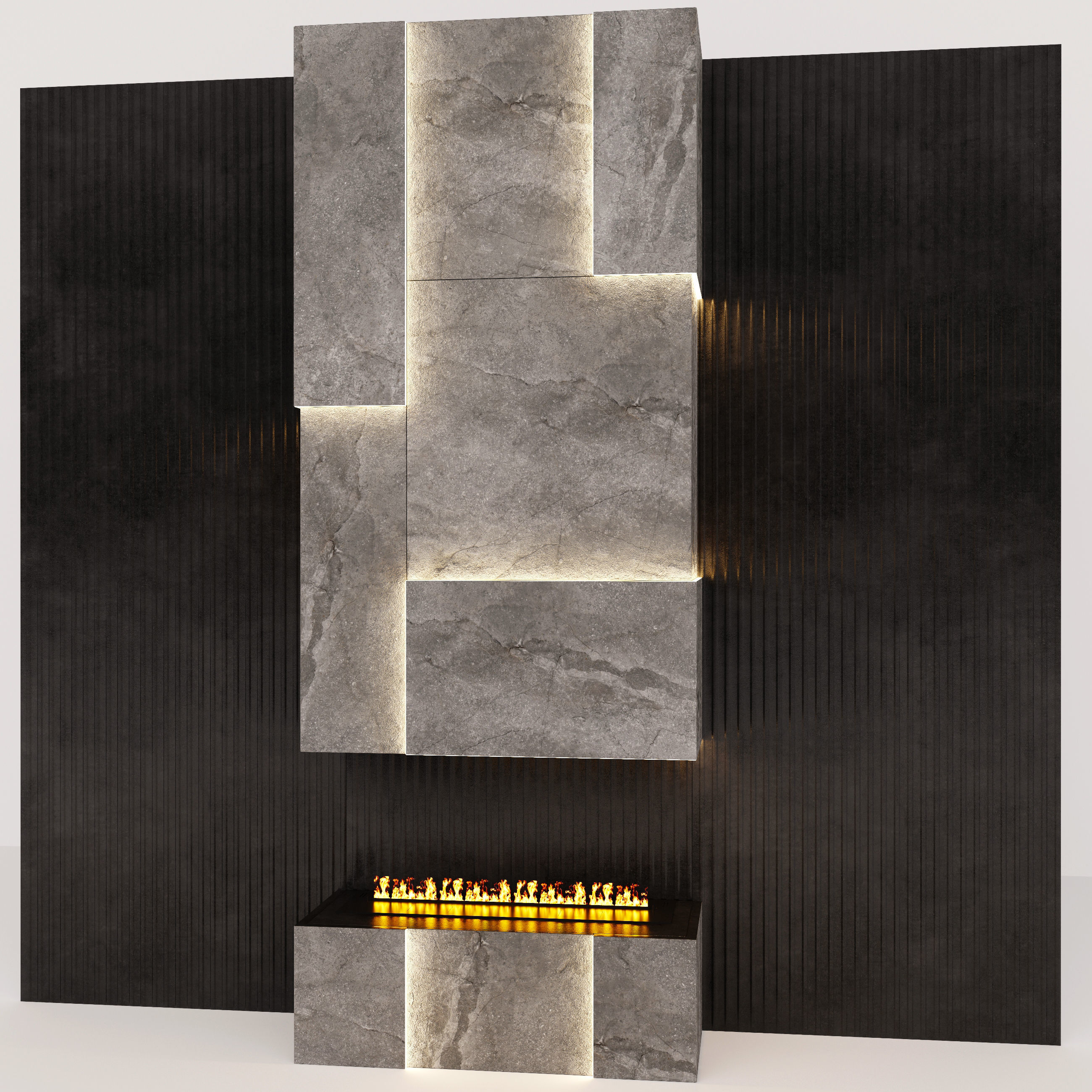 Fireplace with fire in it 3D model_2