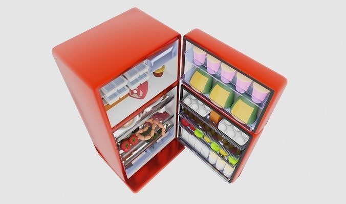 Cartoon Vintage Fridge 3D model 7