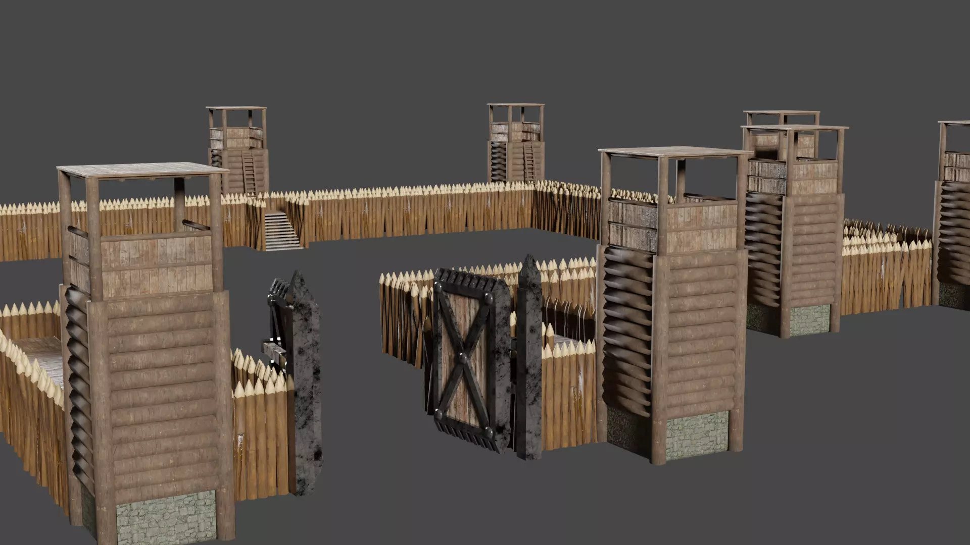 Wood Fortres Free low-poly 3D model