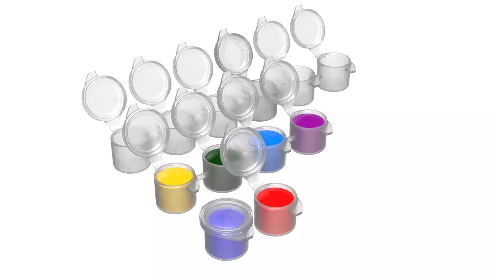 Gouache color paint jars on rail 3D model