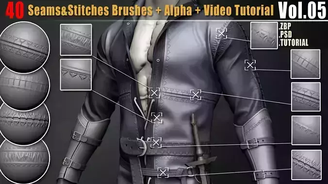 40 Seams And Stitches Brushes  Video Tutorial Vol05