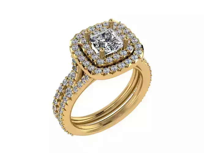 Ring039 gold diamond halo engagement ring