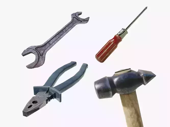 Old soviet household-tools screwdriver hammer pliers wrench 3D Model Collection