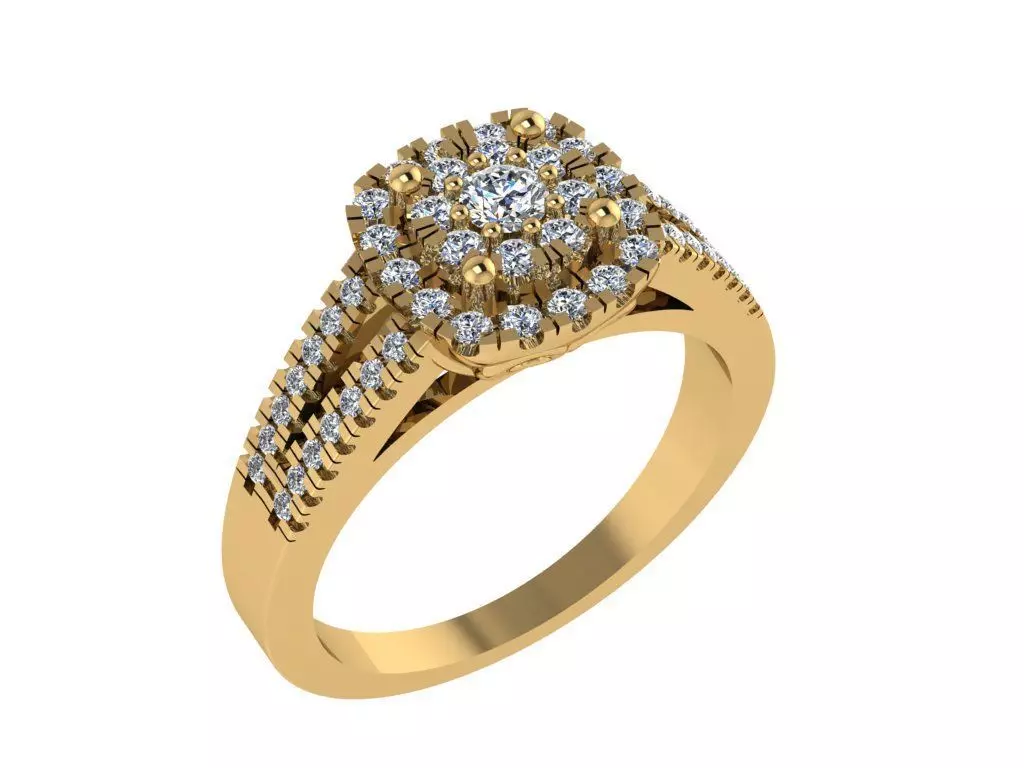 Ring034 gold engagement ring with diamonds 3D print model_0