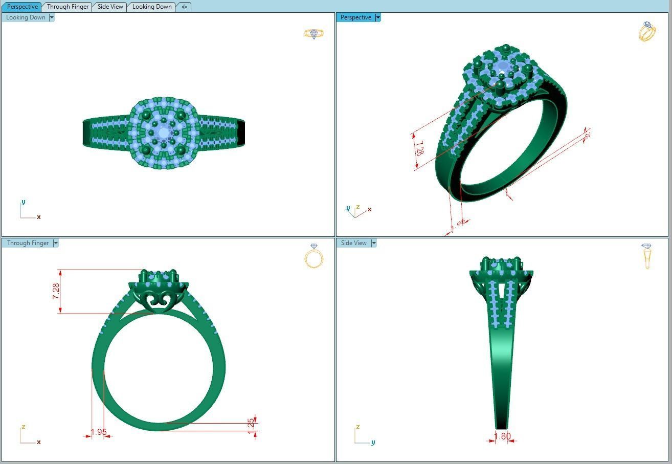 Ring034 gold engagement ring with diamonds 3D print model_5