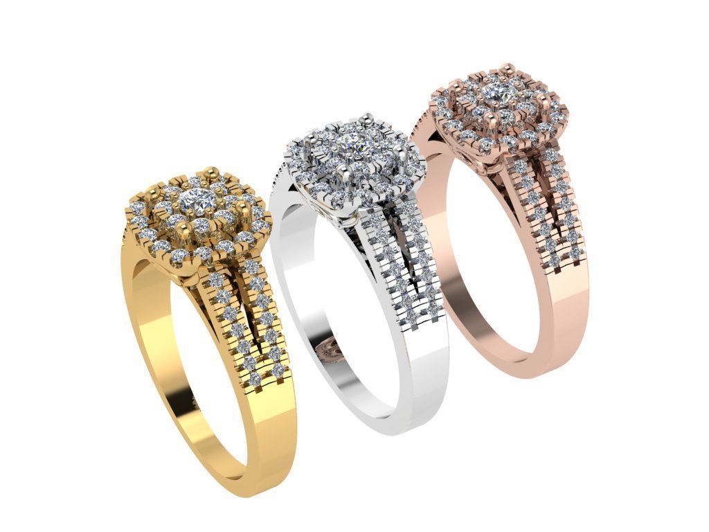 Ring034 gold engagement ring with diamonds 3D print model_4