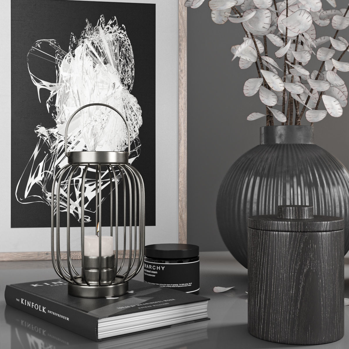 decorative set with white flower 3D model_2