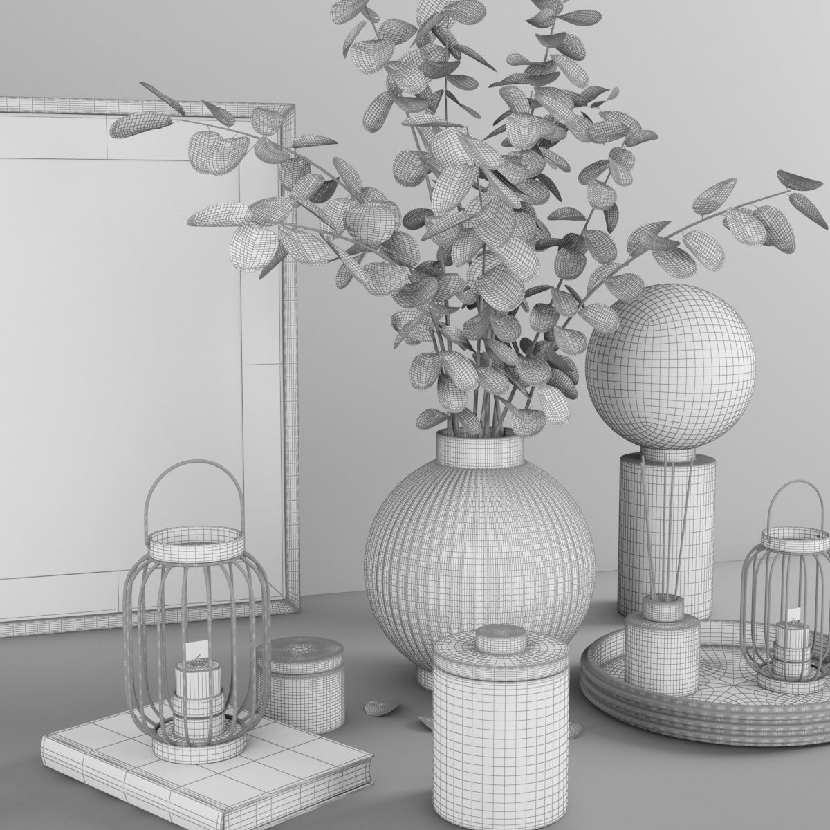 decorative set with white flower 3D model_4